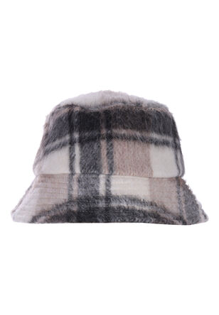 Womens Brown & Grey Check Bucket Hat