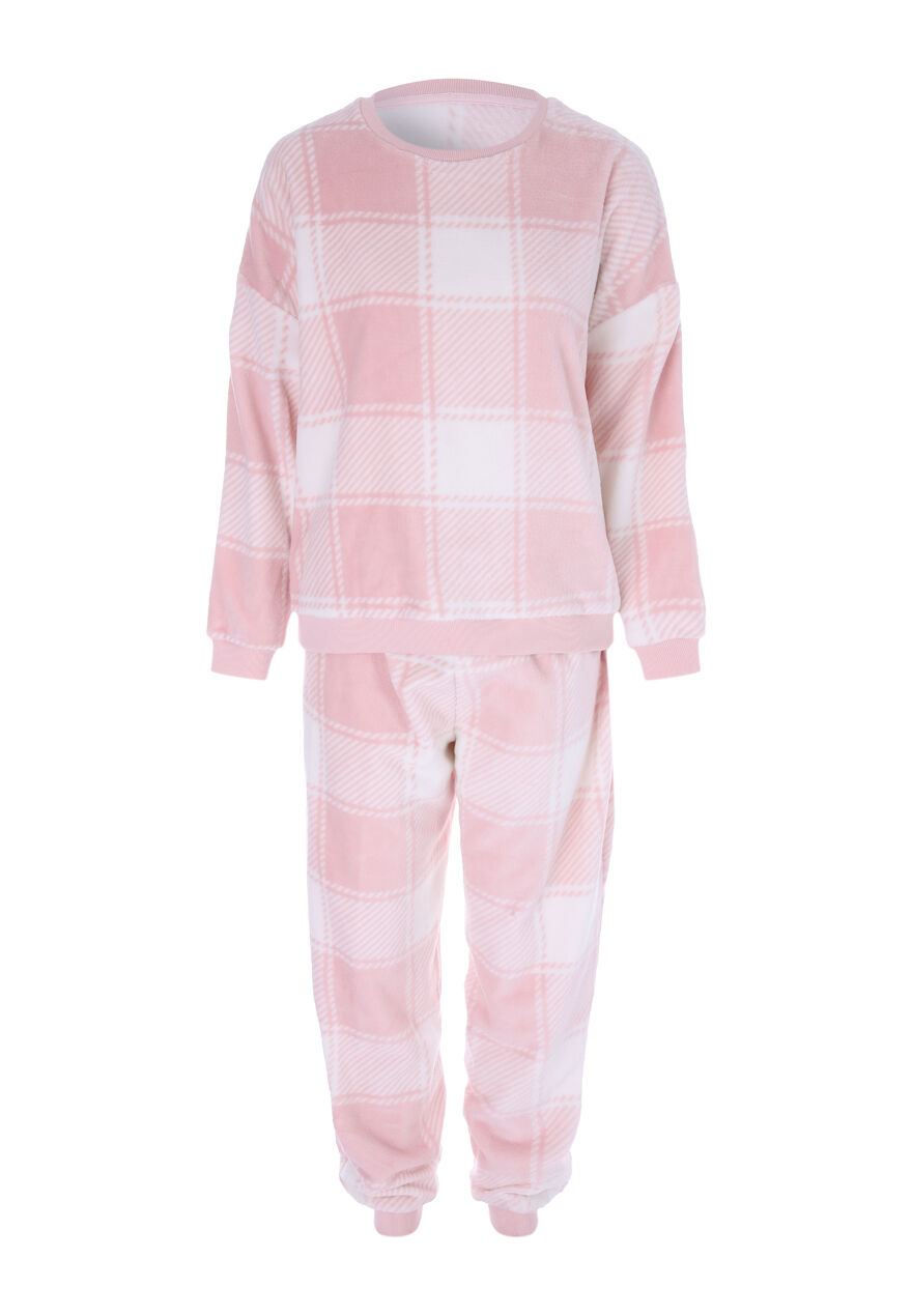 Womens Pink Check Twosie Pyjamas Set