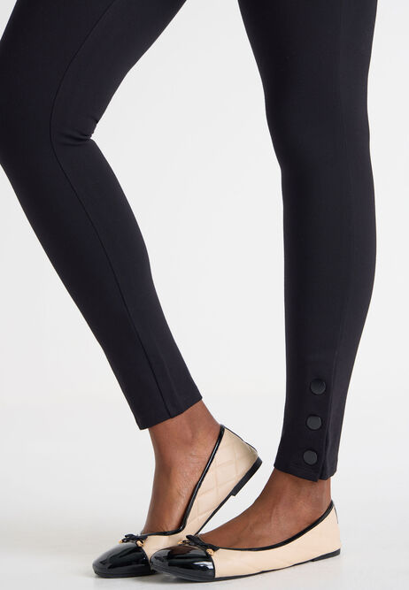 Womens Black Ponte Popper Leggings