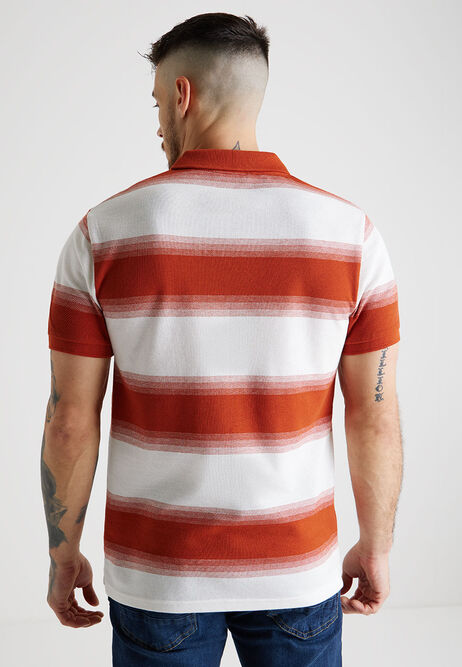 Mens Red & White Horizontal Stripe Polo Shirt