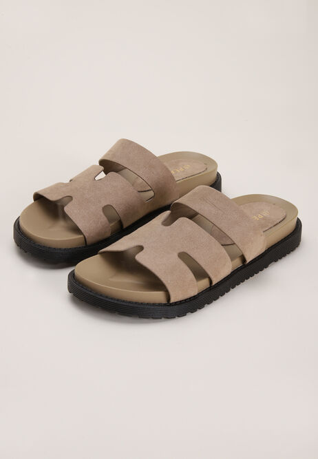 Womens Stone Cut Out Strap Footbed Sandals