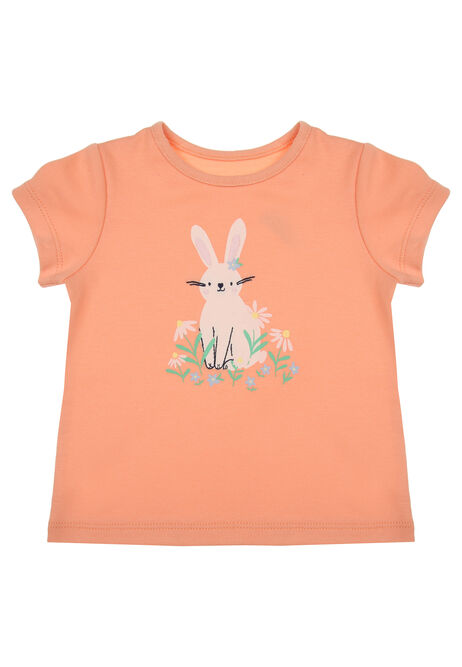 Baby Girl Peach Easter Bunny Print T-Shirt