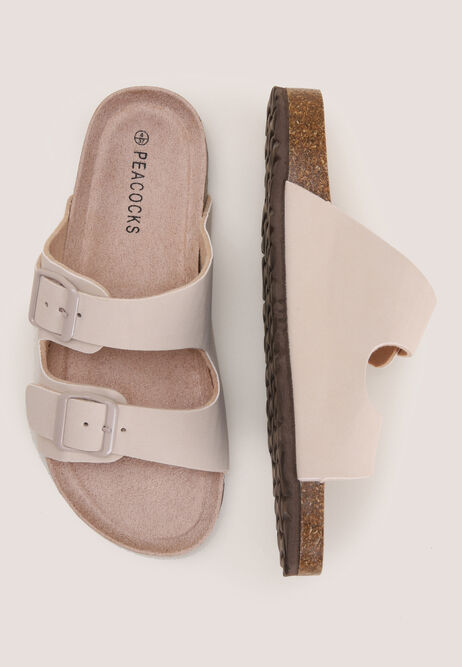 Womens Taupe Buckle Sandal