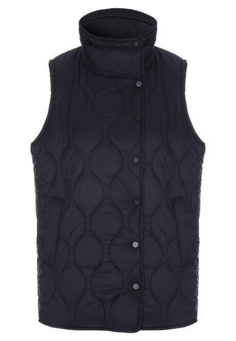 Womens Plain Black Quilted Giltet