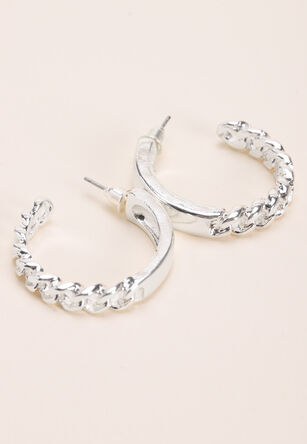 Womens Silver Chain Half Hoop Earrings