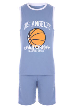 Older Boys Blue Basketball Shorts Pyjama Set