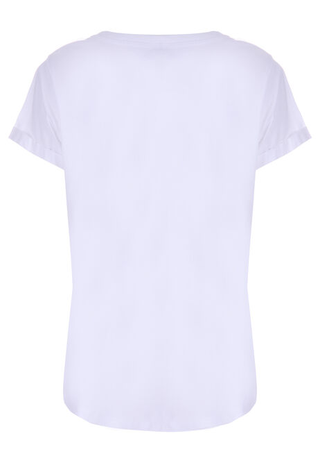 Womens White Plain Roll Sleeve T-shirt