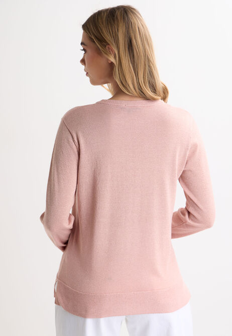 Womens Pink Lurex Crew Neck Jumper