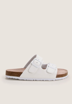 Womens Solid White Buckle Sandals