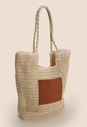 Womens Natural Patch Shopper Tote Bag