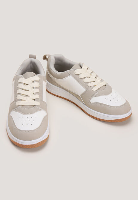 Older Girls White & Beige Low Casual Trainers