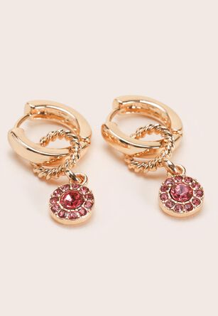 Womens Gold Stone Drop Diamanté Hoop Earrings