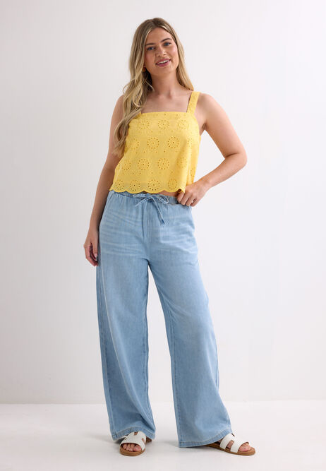 Womens Buttermilk Yellow Broidery Cotton Vest Top
