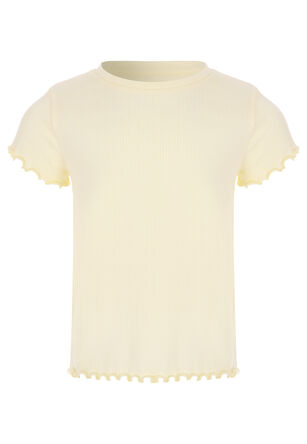 Younger Girls Lemon Yellow Ribbed Frill Hem Top