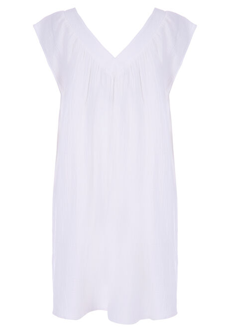 Womens White Cap Sleeve V-Neck Dress
