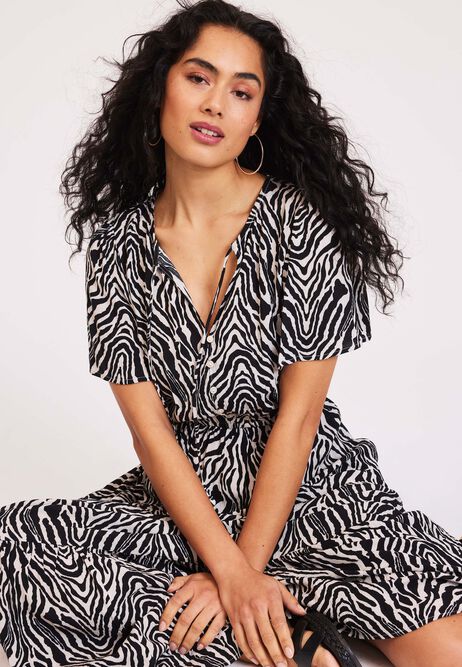 Womens Black and White Zebra Print Dress