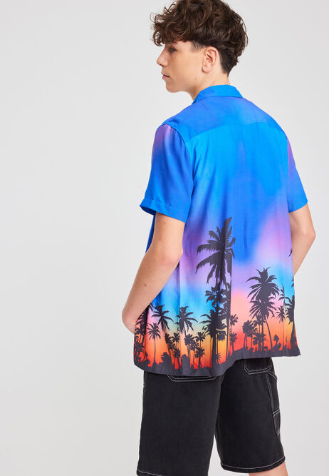 Older Boys Blue Tropical Print Shirt