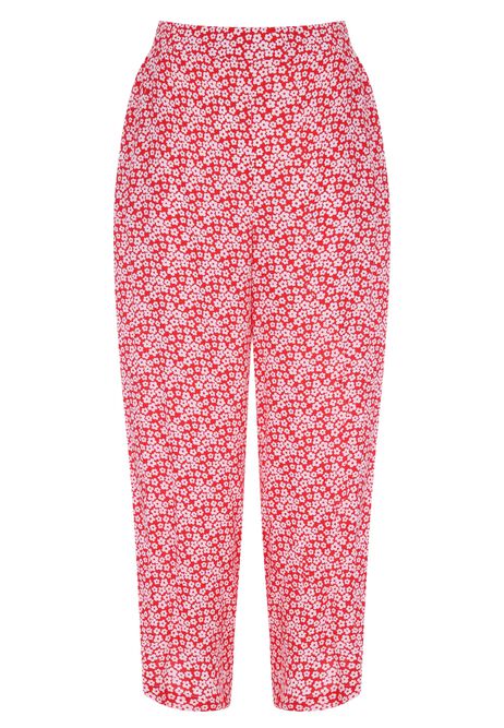Womens Red Floral Print Culottes