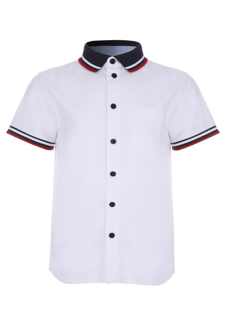 Younger Boys White Stripe Tip Oxford Shirt