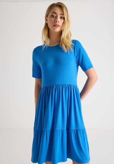 Womens Blue Tiered T-shirt Dress