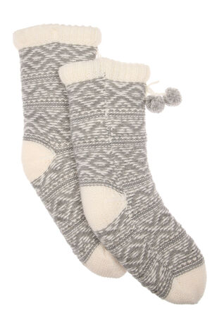 Womens Grey Fairisle Slipper Socks