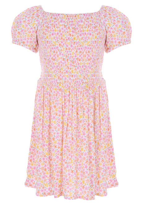 Younger Girls Coral Pink Floral Dress