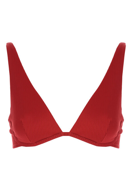 Womens Dark Red V-Neck Bikini Top