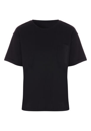 Womens Black Cotton Pocket T-Shirt