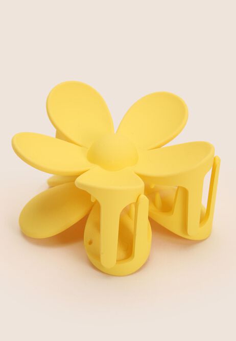 Womens Yellow Matt Flower Claw Hair Clip