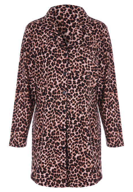 Womens Brown Leopard Print Button Up Nightdress