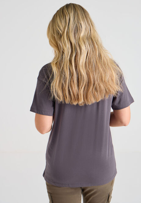 Womens Charcoal Manhattan Slogan Short Sleeves T-shirt