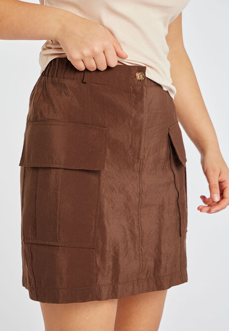 Older Girls Brown Utility Mini Skirt