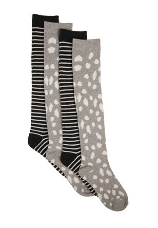 Womens Grey & Black Animal Print Welly Socks 
