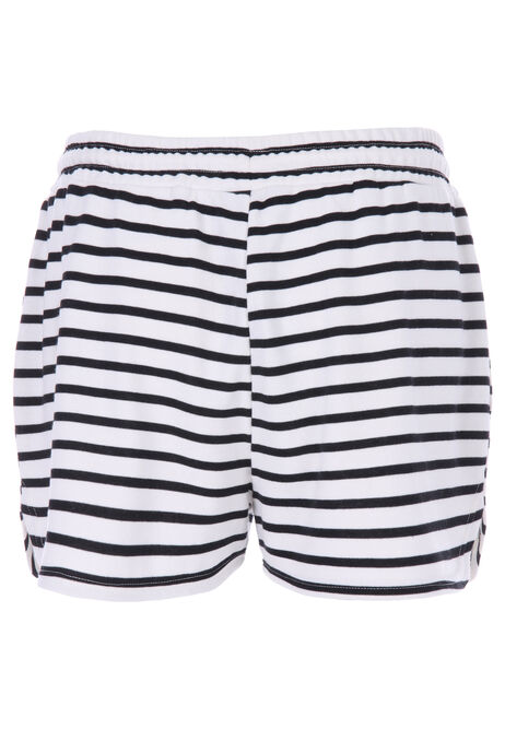 Womens Black & White Horizontal Stripe Sweat Shorts