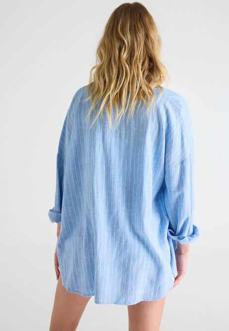 Womens Blue Stripe Linen Blend Shirt