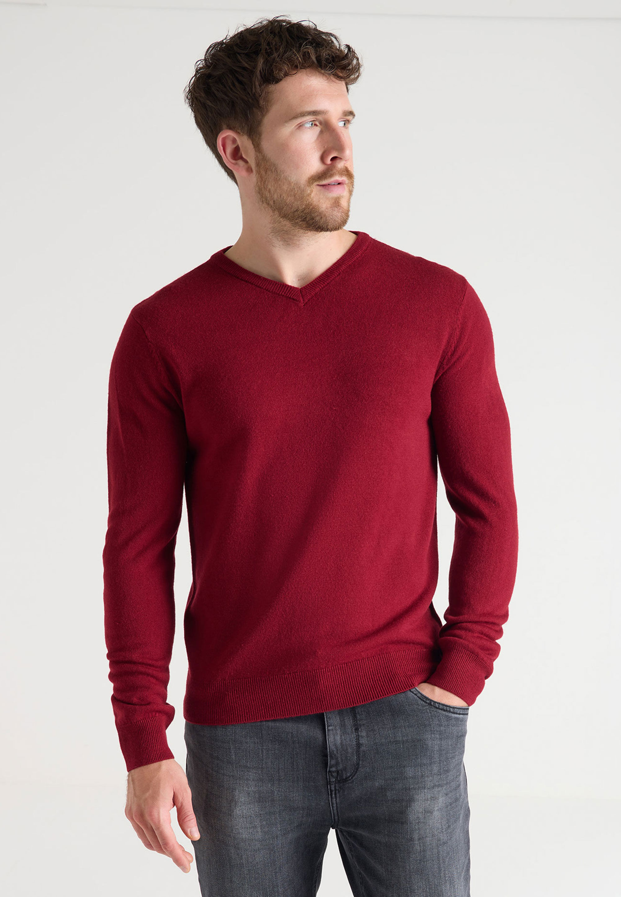 Mens red v neck jumper sales