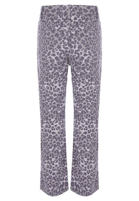Older Girls Grey Leopard Straight Jeans