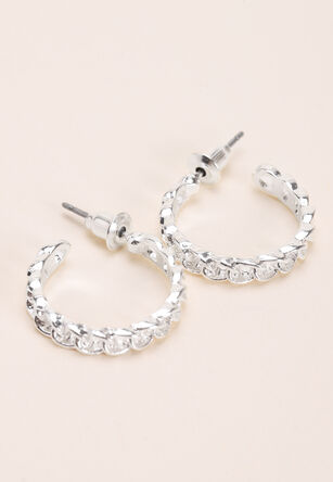 Womens Silver Chain Hoop Earrings