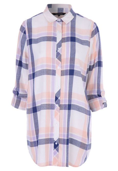 Womens Pink Check Longline Shirt