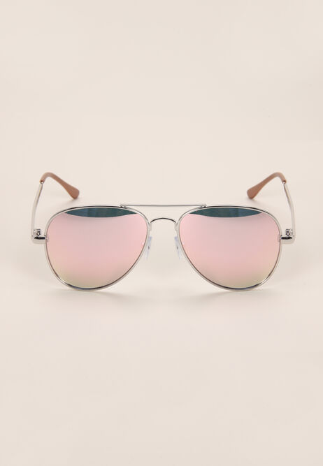 Girls Silver Aviator Sunglasses