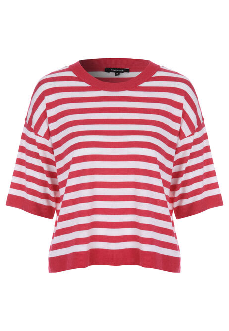 Womens Red Stripe 3/4 Sleeve Jumper T-shirt