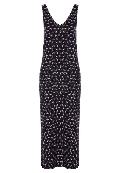 Womens Black Floral Print Vest Maxi Dress