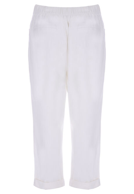 Womens White Buttoned Linen Blend Trousers