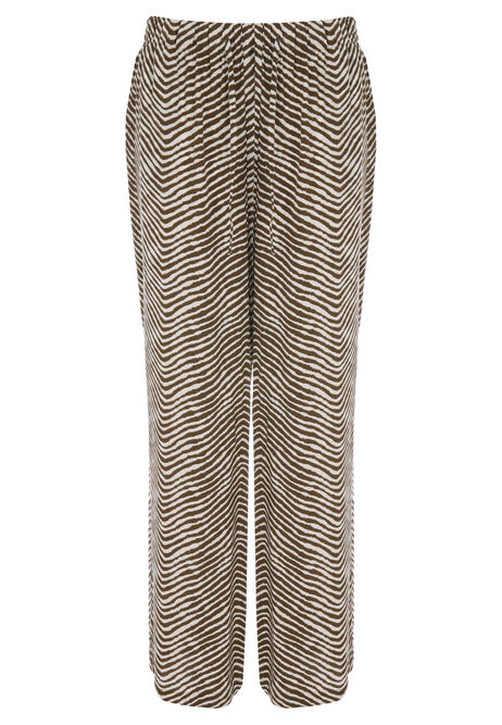 Womens Khaki Zebra Print Wide Leg Trousers