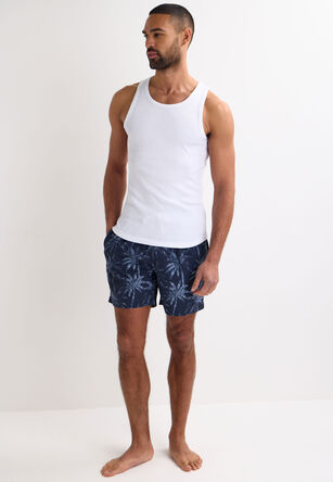Mens Navy & White Palm Tree Swim Shorts