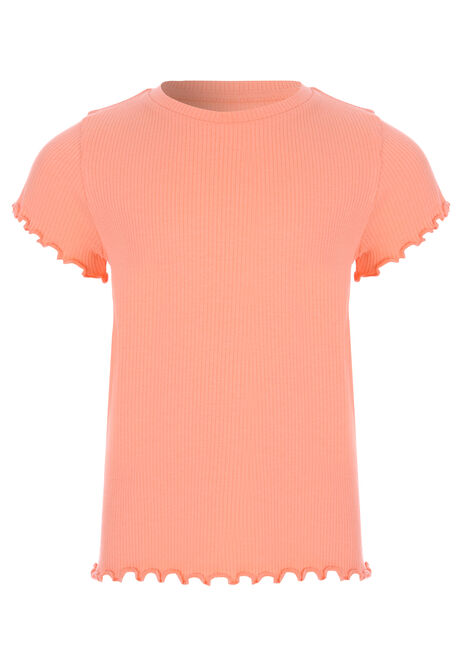 Younger Girls Peach Ribbed Frill Hem Top