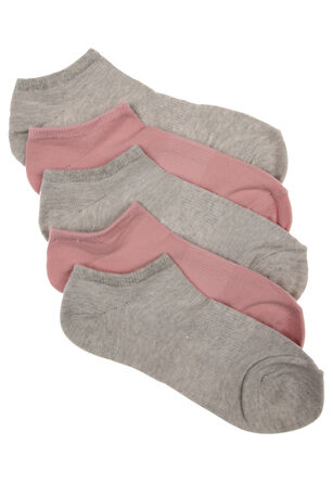 Womens 5pk Pink & Grey No Show Trainer Socks