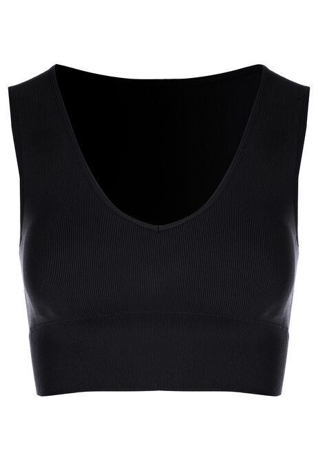 Womens Black V Neck Rib Crop Top