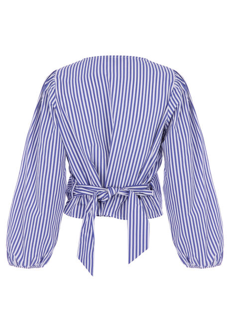 Womens Blue Stripe Wrap Top