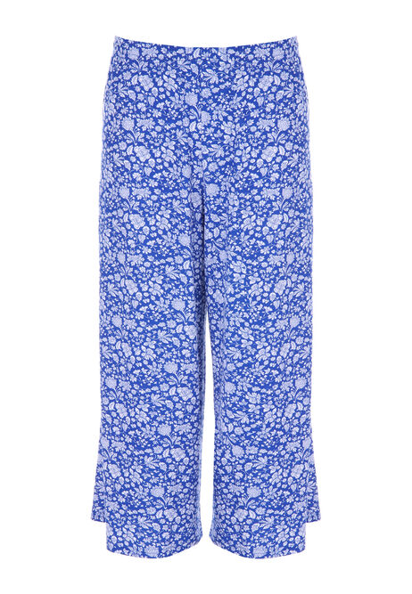 Womens Blue & White Floral Culottes